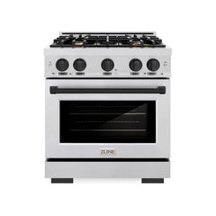ZLINE Autograph Edition 30 in. 4.2 cu. ft. Select Gas Range with 4 Burner Cooktop and Convection Gas Oven in Satin Stainless Steel and Matte Black Accents - HGRSZ-30-MB - The Home Selection