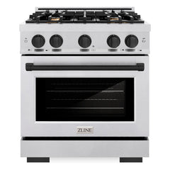 ZLINE Autograph Edition 30 in. 4.2 cu. ft. Select Gas Range with 4 Burner Cooktop and Convection Gas Oven in Satin Stainless Steel and Matte Black Accents - HGRSZ-30-MB - The Home Selection