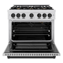 ZLINE Autograph Edition 36 in. 5.2 cu. ft. Select Gas Range with 6 Burner Cooktop and Convection Gas Oven in Satin Stainless Steel and Matte Black Accents - HGRSZ-36-MB - The Home Selection