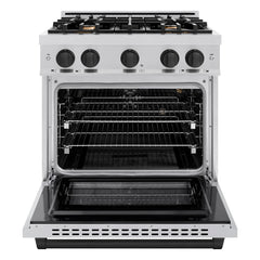 ZLINE Autograph Edition 30 in. 4.2 cu. ft. Select Gas Range with 4 Burner Cooktop and Convection Gas Oven in Stainless Steel and Matte Black Accents - HGRZ-30-MB - The Home Selection
