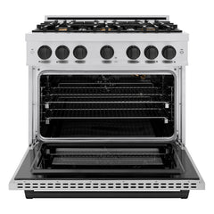 ZLINE Autograph Edition 36 in. 5.2 cu. ft. Select Gas Range with 6 Burner Cooktop and Convection Gas Oven in Stainless Steel and Matte Black Accents - HGRZ-36-MB - The Home Selection