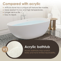 Altair Giotto 59" x 31" Solid Surface Soaking Bathtub in Matte White with Matte White Drain and Integrated Overflow - 53060-BAT-MW