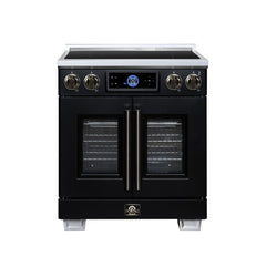 Forno Maximus 30" Induction range, French Door, 4 Cooking Zones, 4.32 cf. Convection Oven, Air Sous Vide, Air Fry Basket - Black - Front - The Home Selection
