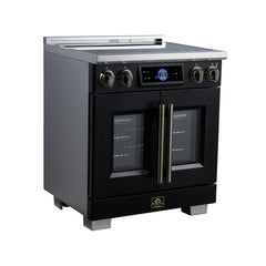 Forno Maximus 30" Induction range, French Door, 4 Cooking Zones, 4.32 cf. Convection Oven, Air Sous Vide, Air Fry Basket - Black - Left Angle - The Home Selection