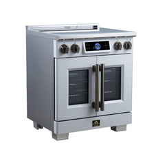 Forno Maximus 30" Induction range, French Door, 4 Cooking Zones, 4.32 cf. Convection Oven, Air Sous Vide, Air Fry Basket - White - Left Angle - The Home Selection