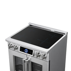 Forno Maximus 30" Induction range, French Door, 4 Cooking Zones, 4.32 cf. Convection Oven, Air Sous Vide, Air Fry Basket - FFSIN0932-30