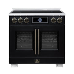 Forno Maximus 36" Induction range, French Door, 5 Cooking Zones, 5.36 cf. Convection Oven, Air Sous Vide, Air Fry Basket - Black - Front - The Home Selection
