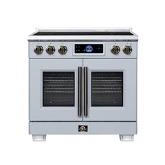 Forno Maximus 36" Induction range, French Door, 5 Cooking Zones, 5.36 cf. Convection Oven, Air Sous Vide, Air Fry Basket - White - Front - The Home Selection