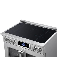 Forno Maximus 36" Induction range, French Door, 5 Cooking Zones, 5.36 cf. Convection Oven, Air Sous Vide, Air Fry Basket - FFSIN0932-36