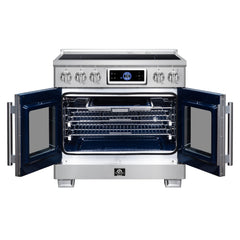 Forno Maximus 36" Induction range, French Door, 5 Cooking Zones, 5.36 cf. Convection Oven, Air Sous Vide, Air Fry Basket - Stainless Steel - Front Open - The Home Selection