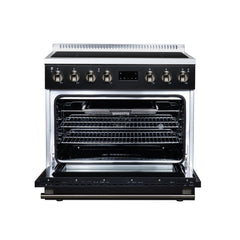 Forno Torino 36" Induction Range, 10,900W Cooktop, 5.36 cf. True Convection Oven, Air Fry, Air Sous Vide, Smudge Resistant - Black - Front Open - The Home Selection