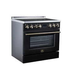 Forno Torino 36" Induction Range, 10,900W Cooktop, 5.36 cf. True Convection Oven, Air Fry, Air Sous Vide, Smudge Resistant - Black - Left Angle - The Home Selection
