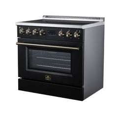 Forno Torino 36" Induction Range, 10,900W Cooktop, 5.36 cf. True Convection Oven, Air Fry, Air Sous Vide, Smudge Resistant - Black - Right Angle - The Home Selection