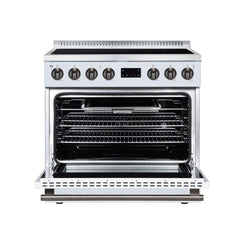 Forno Torino 36" Induction Range, 10,900W Cooktop, 5.36 cf. True Convection Oven, Air Fry, Air Sous Vide, Smudge Resistant - White - Front Open - The Home Selection