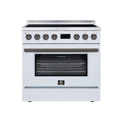 Forno Torino 36" Induction Range, 10,900W Cooktop, 5.36 cf. True Convection Oven, Air Fry, Air Sous Vide, Smudge Resistant - White - Front - The Home Selection