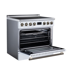 Forno Torino 36" Induction Range, 10,900W Cooktop, 5.36 cf. True Convection Oven, Air Fry, Air Sous Vide, Smudge Resistant - White - Left Angle Open - The Home Selection