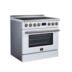Forno Torino 36" Induction Range, 10,900W Cooktop, 5.36 cf. True Convection Oven, Air Fry, Air Sous Vide, Smudge Resistant - White - Left Angle - The Home Selection
