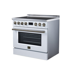 Forno Torino 36" Induction Range, 10,900W Cooktop, 5.36 cf. True Convection Oven, Air Fry, Air Sous Vide, Smudge Resistant - White - Right Angle - The Home Selection