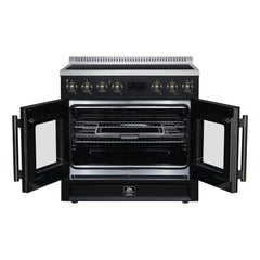 Forno Torino French Door 36" Induction Range with Air Fryer, Air Sous Vide & True Convection, Dual Broiler - Black - Front Opened - The Home Selection