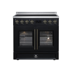 Forno Torino French Door 36" Induction Range with Air Fryer, Air Sous Vide & True Convection, Dual Broiler - Black - Front - The Home Selection
