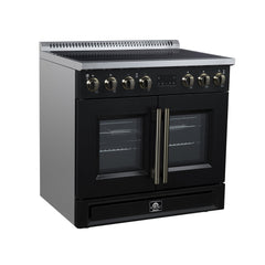 Forno Torino French Door 36" Induction Range with Air Fryer, Air Sous Vide & True Convection, Dual Broiler - Black - Left Angle - The Home Selection