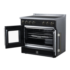 Forno Torino French Door 36" Induction Range with Air Fryer, Air Sous Vide & True Convection, Dual Broiler - Black - Right Angle Opened - The Home Selection