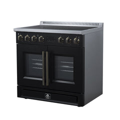 Forno Torino French Door 36" Induction Range with Air Fryer, Air Sous Vide & True Convection, Dual Broiler - Black - Right Angle - The Home Selection