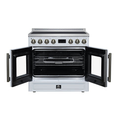 Forno Torino French Door 36" Induction Range with Air Fryer, Air Sous Vide & True Convection, Dual Broiler - White - Front Opened - The Home Selection