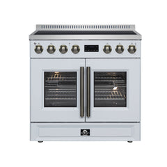 Forno Torino French Door 36" Induction Range with Air Fryer, Air Sous Vide & True Convection, Dual Broiler - White - Front - The Home Selection