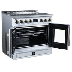 Forno Torino French Door 36" Induction Range with Air Fryer, Air Sous Vide & True Convection, Dual Broiler - White - Left Angle Opened - The Home Selection