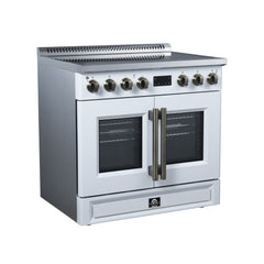 Forno Torino French Door 36" Induction Range with Air Fryer, Air Sous Vide & True Convection, Dual Broiler - White - Left Angle - The Home Selection