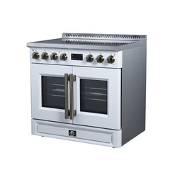 Forno Torino French Door 36" Induction Range with Air Fryer, Air Sous Vide & True Convection, Dual Broiler - White - Right Angle - The Home Selection