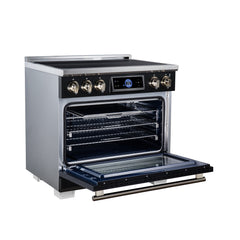 Forno Maximus 36" Induction Range with Air Fryer - Black - Left Angle Open - The Home Selection