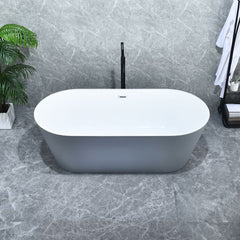Altair Szany 67" x 32" Flatbottom Freestanding Acrylic Soaking Bathtub in Glossy Gray with Drain and Overflow - 52367-BAT-GR-FC