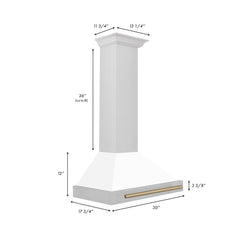 ZLINE Autograph Edition 30 in. Convertible Stainless Steel Range Hood with White Matte Shell and Champagne Bronze Accents - KB4STZ-WM30-CB - The Home Selection