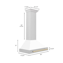 ZLINE Autograph Edition 30 in. Convertible Stainless Steel Range Hood with White Matte Shell and Polished Gold Accents - KB4STZ-WM30-G - The Home Selection