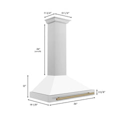 ZLINE Autograph Edition 36 in. Convertible Stainless Steel Range Hood with White Matte Shell and Champagne Bronze Accents - KB4STZ-WM36-CB - The Home Selection