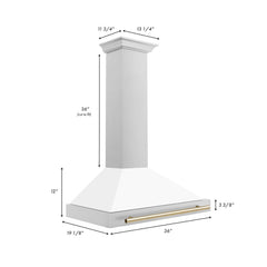 ZLINE Autograph Edition 36 in. Convertible Stainless Steel Range Hood with White Matte Shell and Polished Gold Accents - KB4STZ-WM36-G - The Home Selection