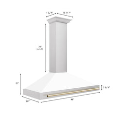 ZLINE Autograph Edition 48 in. Convertible Stainless Steel Range Hood with White Matte Shell and Polished Gold Accents - KB4STZ-WM48-G - The Home Selection