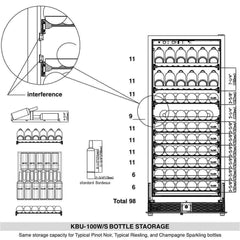 KingsBottle 24" Kitchen Wine Refrigerator Freestanding 100 Bottle  - KBU100WX