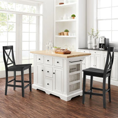 Crosley Julia Wood Top Island W/x-back Stools - KF30067WH