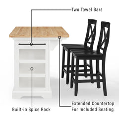 Crosley Julia Wood Top Island W/x-back Stools - KF30067WH