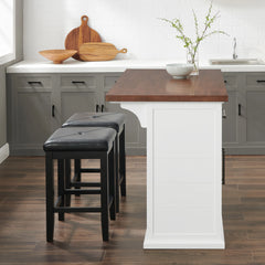 Crosley Bartlett Wood Top Kitchen Island W/uph Square Stools - KF30093WH-BK