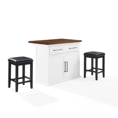 Crosley Bartlett Wood Top Kitchen Island W/uph Square Stools - KF30093WH-BK