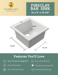 LaToscana Bar Sink Fireclay Drop-In – 16 x 20 x 8.5 – Single Hole - PO0201710 - The Home Selection