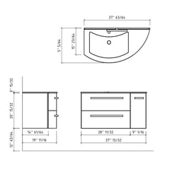 LaToscana Ameno 38" Curved Tekorlux Vanity Top with Left Integrated Basin - LV141-SX