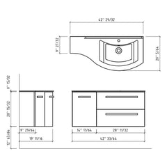 LaToscana Ameno 43" Curved Tekorlux Vanity Top with Right Integrated Basin - LV121-DX
