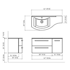 LaToscana Ameno 43" Curved Tekorlux Vanity Top with Left Integrated Basin - LV121-SX