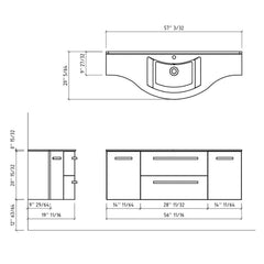 LaToscana Ameno 57" Tekorlux Vanity Top with Integrated Basin - LV122