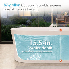 Altair Royce 67" x 32" Flatbottom Freestanding Acrylic Soaking Bathtub in Glossy White with Drain and Integrated Overflow - 53467-BAT-WH